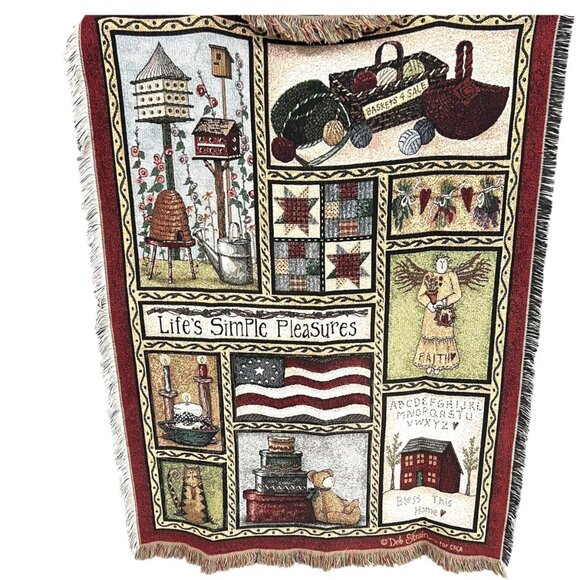 Deb Strain Life's Simple Pleasures" Tapestry Americana Folk Throw Blanket 1994 - Picture 2 of 6